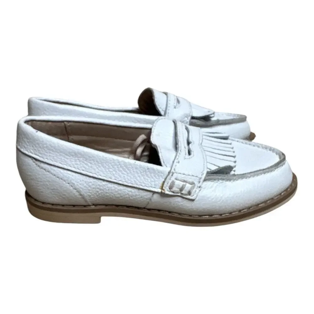 JANIE AND JACK White Leather Fringe Loafer Flats Toddler Size 6